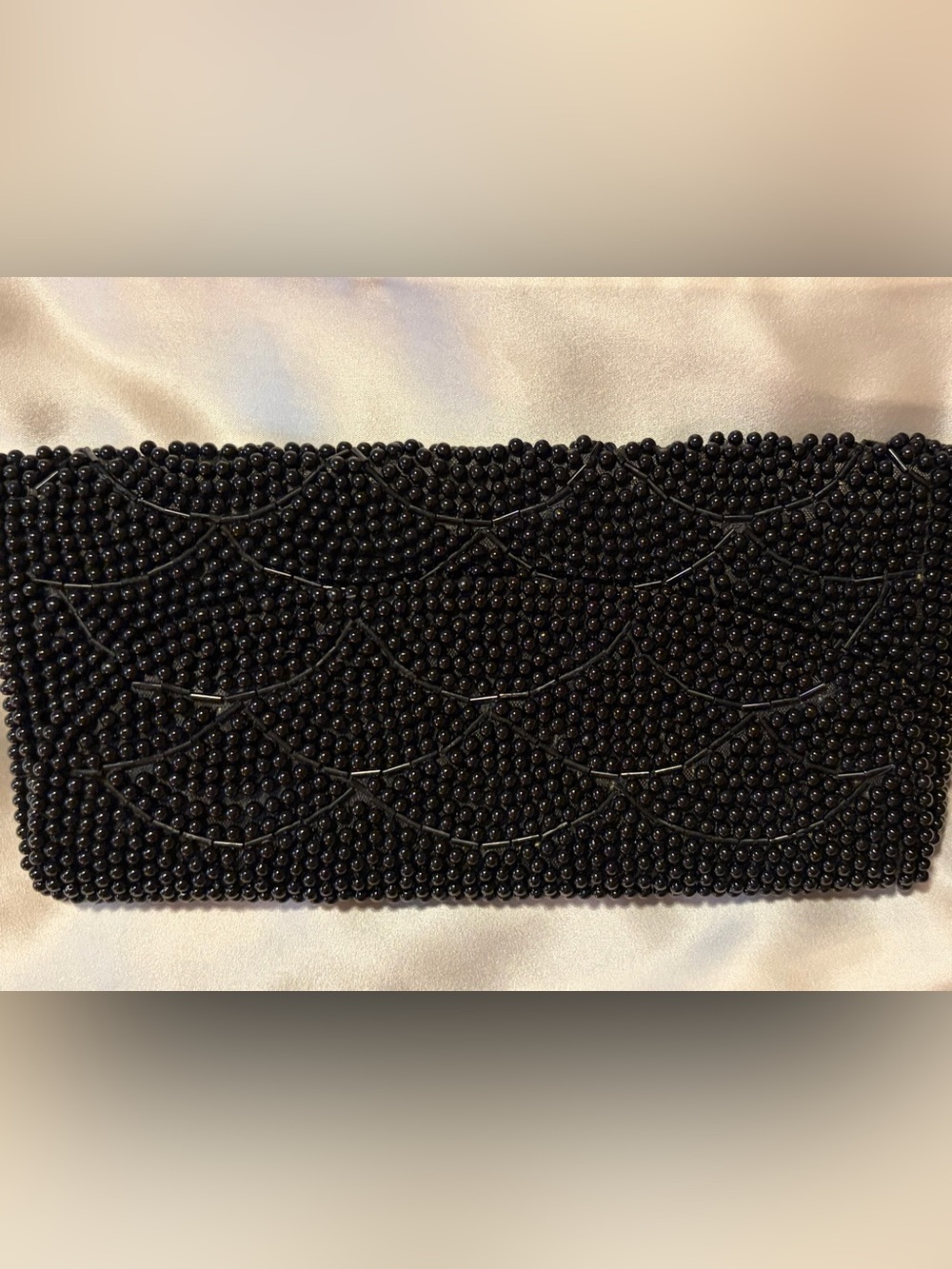 Vintage Black Beaded Clutch Made in Hong Kong. Vintage but Never Used Stunning